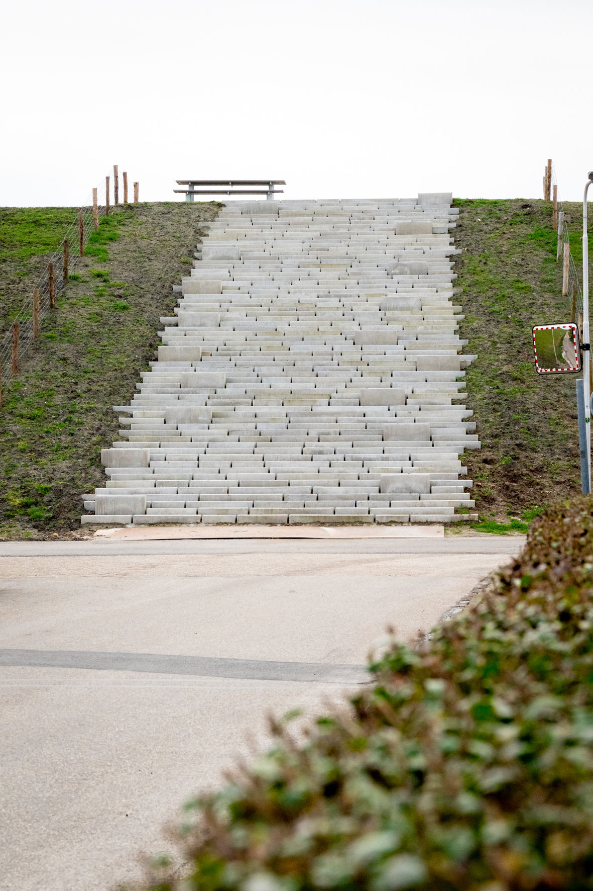 Precast concrete embankment with people walking