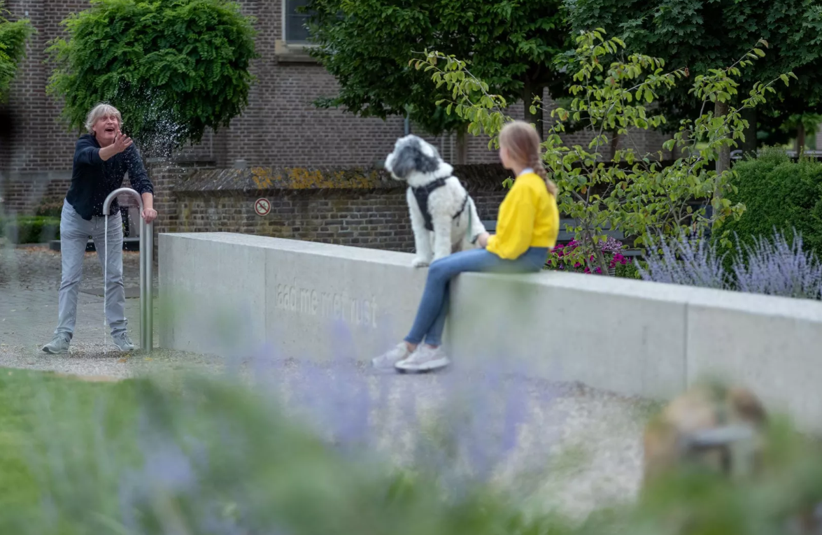 Heated concrete bench at pilgrimage site Heppeneert in Maaseik